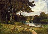 Lord Rivers' Roan Mare in a Landscape Paintings - landscape, trees near river by Edward Mitchell Bannister